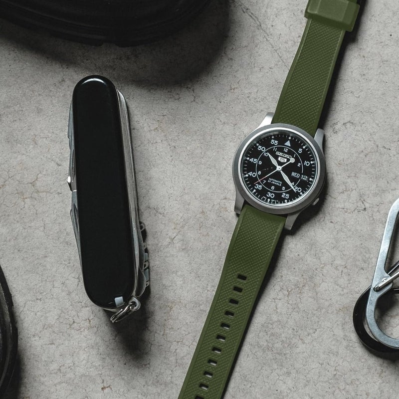 Barton Watch Bands Barton Elite Silicone Watch Band (22mm) | Quick Release Premium Silicone Strap with Stainless Steel Buckle | Compatible with Classic & Smart Watches | Comfortable, Durable, Stylish, Waterproof - Army Green & Black - Image 3